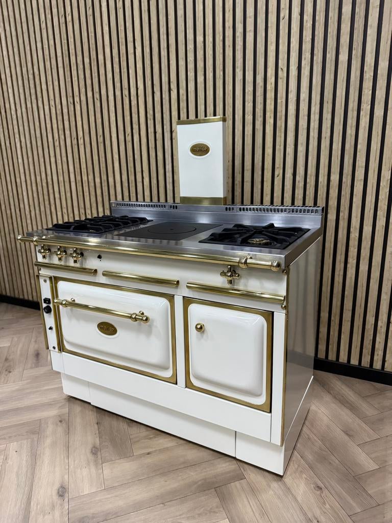 Luxe Fornuis Morice 120cm crème + Gasoven & Warmhoudkast, Witgoed en Apparatuur, Fornuizen, Warmhoudplaat, 60 cm of meer, Ophalen of Verzenden