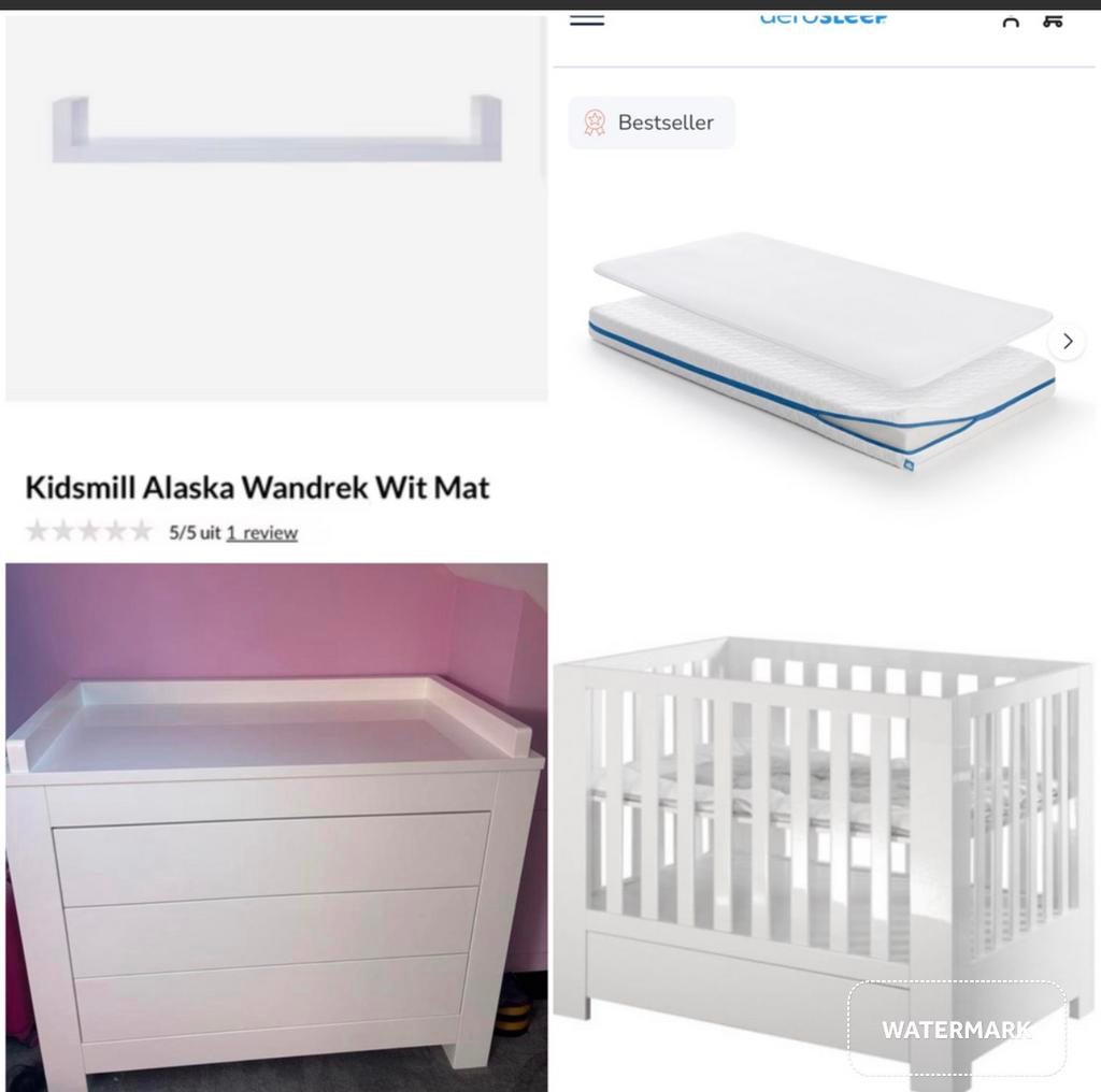 Kidsmill Alaska ledikant inclusief matras, commode, wandrek, Ophalen, Zo goed als nieuw, Jongetje of Meisje