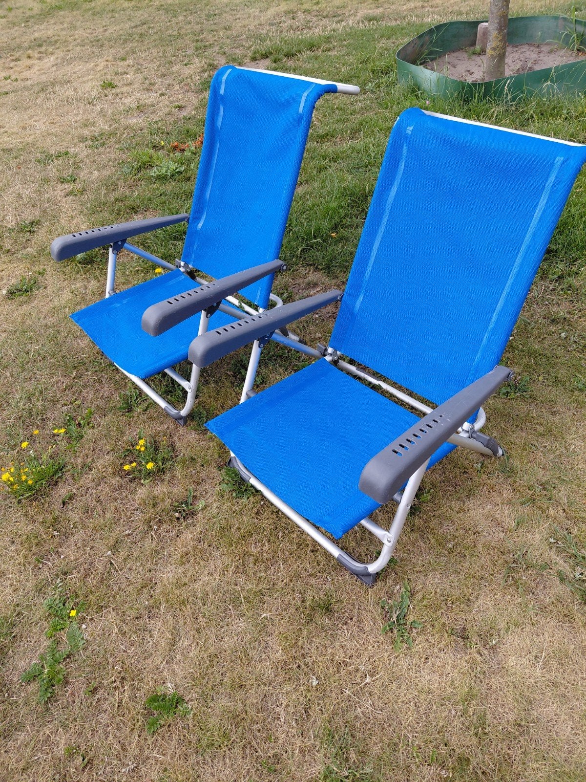 2 blauwe campingstoelen, verstelbaar, Ophalen of Verzenden, Gebruikt, Campingstoel