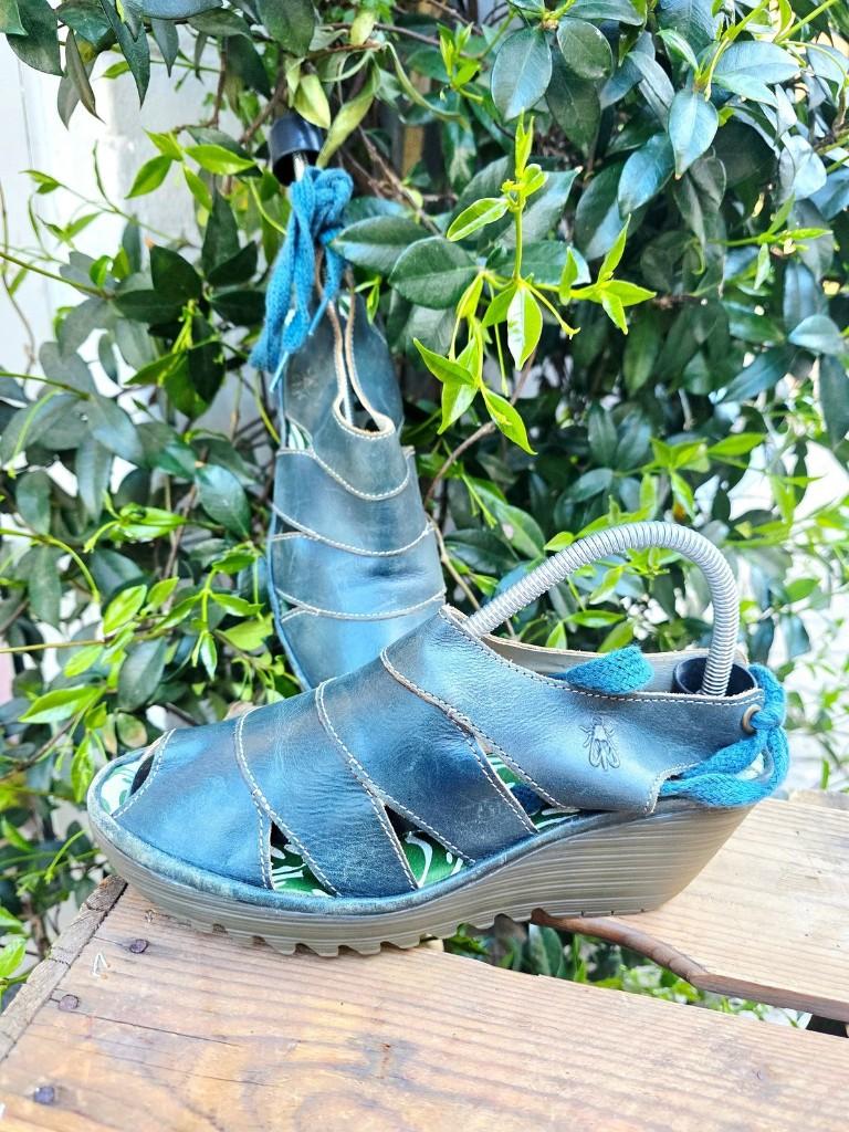 YV9586: Fly London Vintage Leather Wedge Sandals Shoes, Fly London, Gedragen, Unknown, Unknown