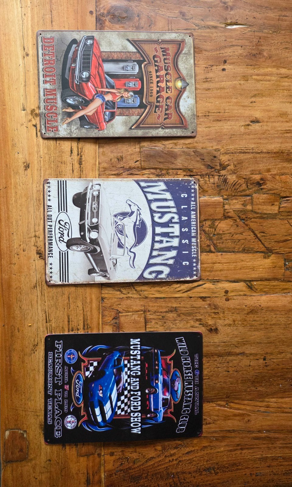 Set van 3 metalen borden: Muscle Car & Mustang thema, Ophalen of Verzenden, Gebruikt, Auto's