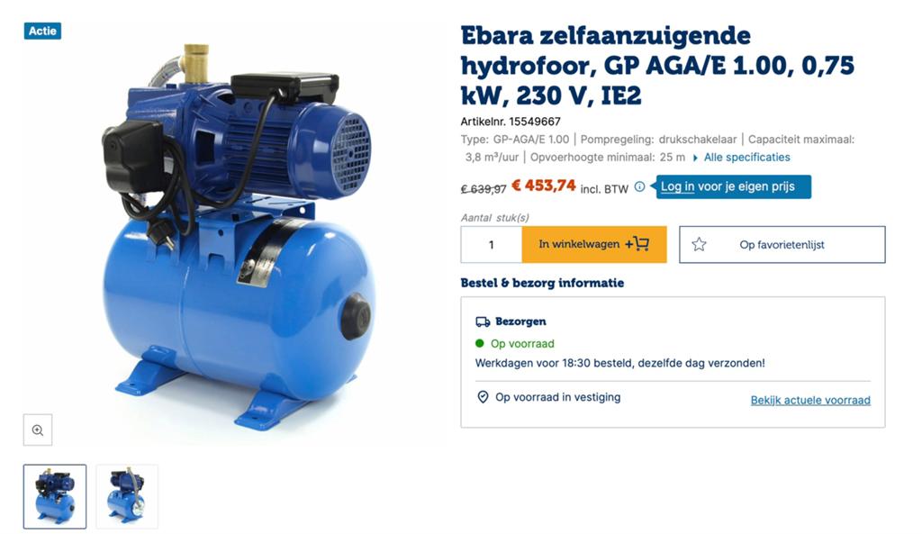Ebara zelfaanzuigende hydrofoorpomp, Ophalen, Gebruikt