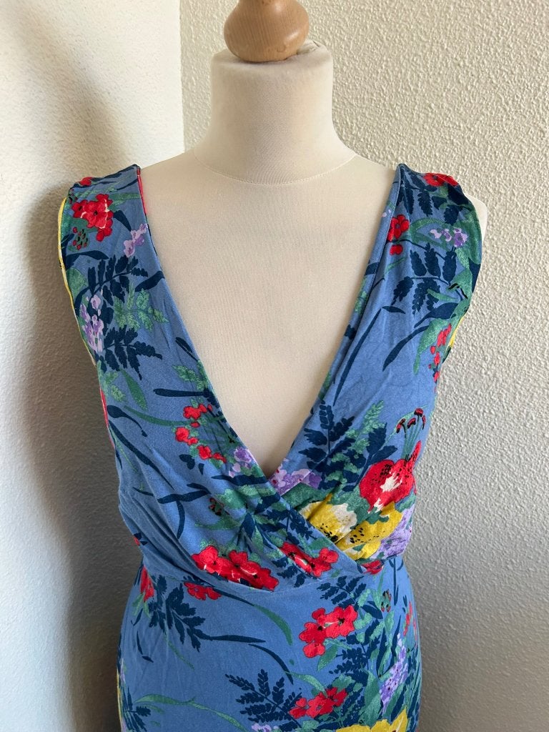 King Louie maat XL maxi blauwe bloemen jurk 3055, Blauw, Maat 46/48 (XL) of groter, Ophalen of Verzenden, Zo goed als nieuw