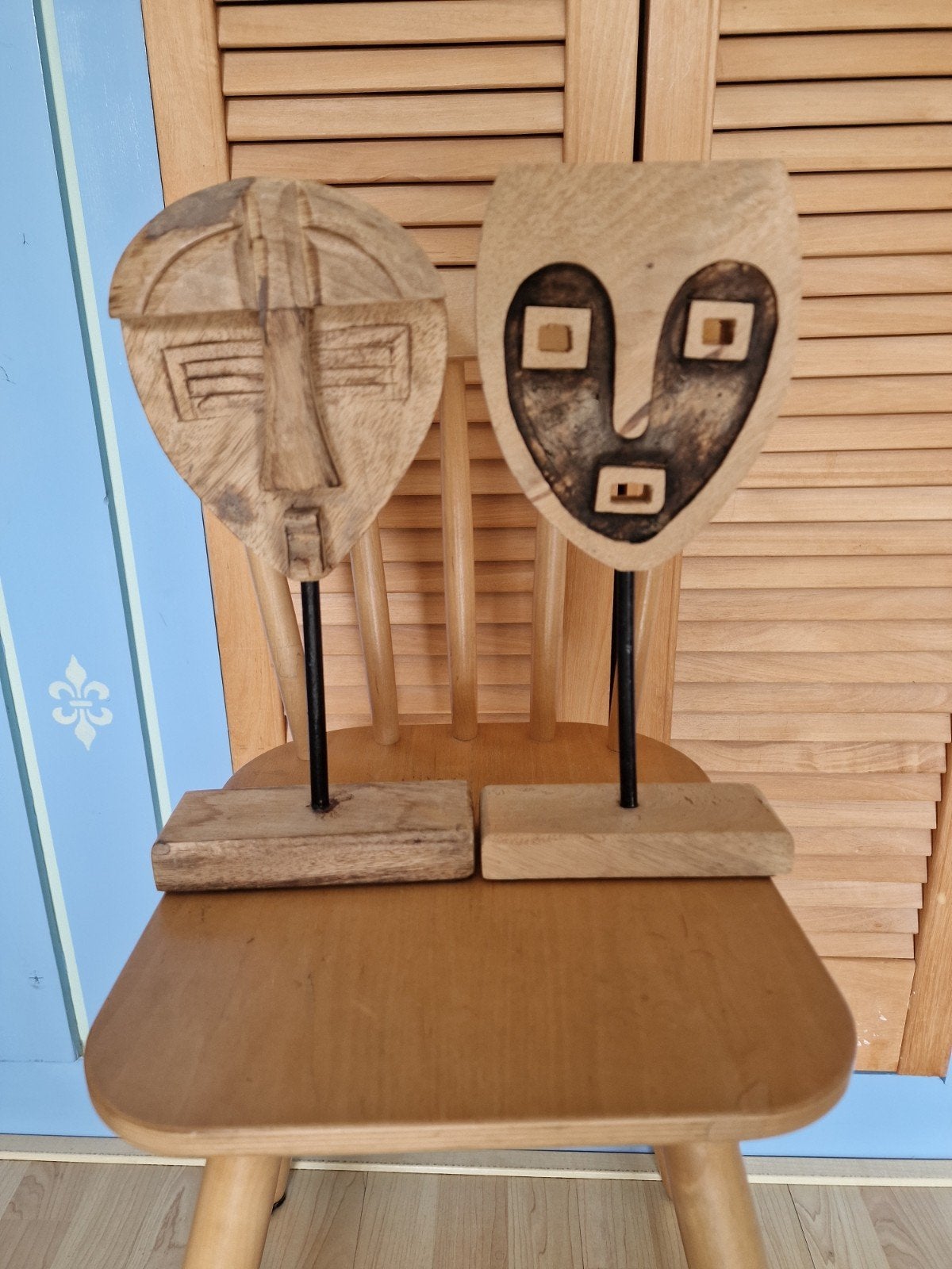 2 Houten gezichten, Ophalen of Verzenden
