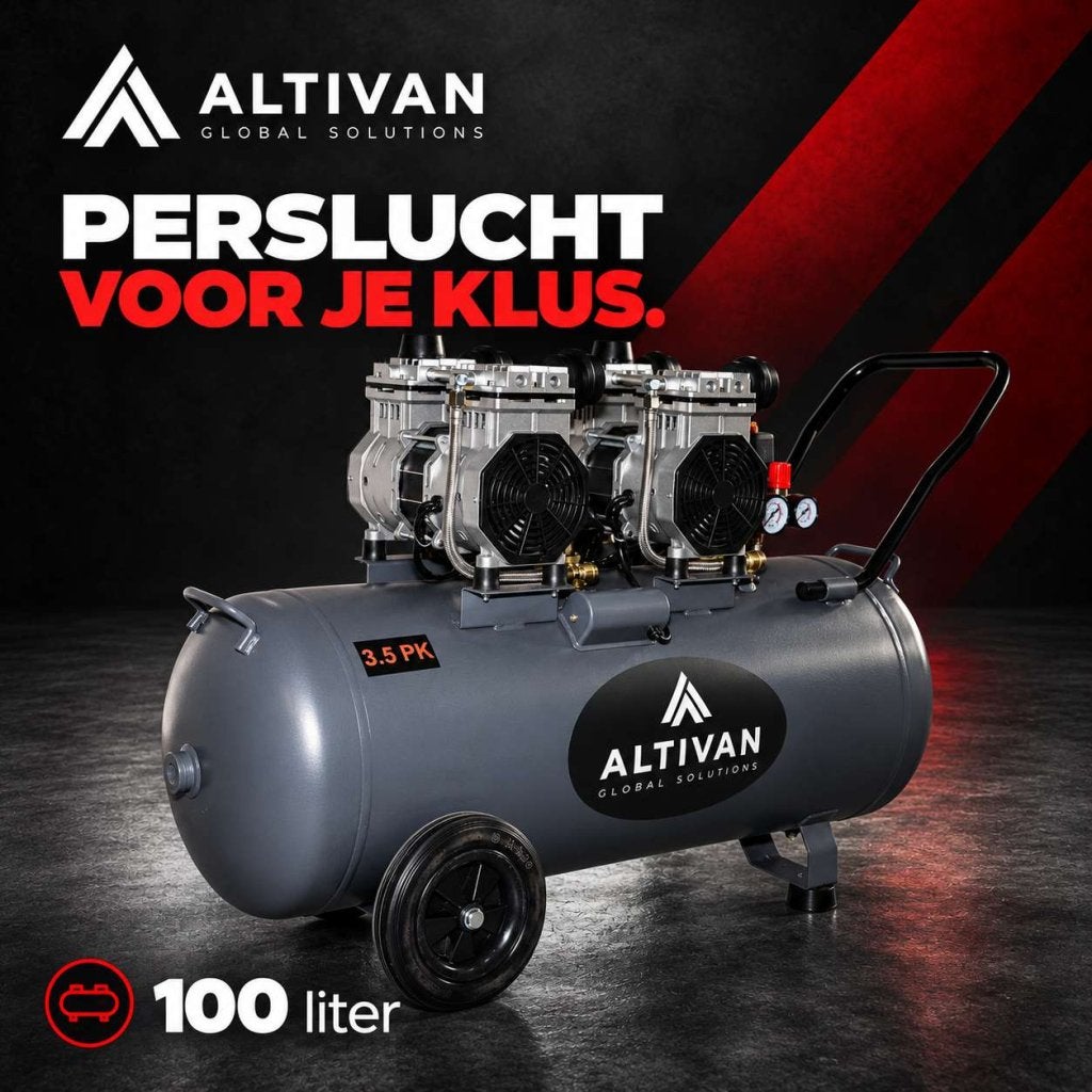 Altivan Stille compressor 100 liter olievrij 8 bar, Mobiel, Nieuw, 400 tot 800 liter/min, Altivan