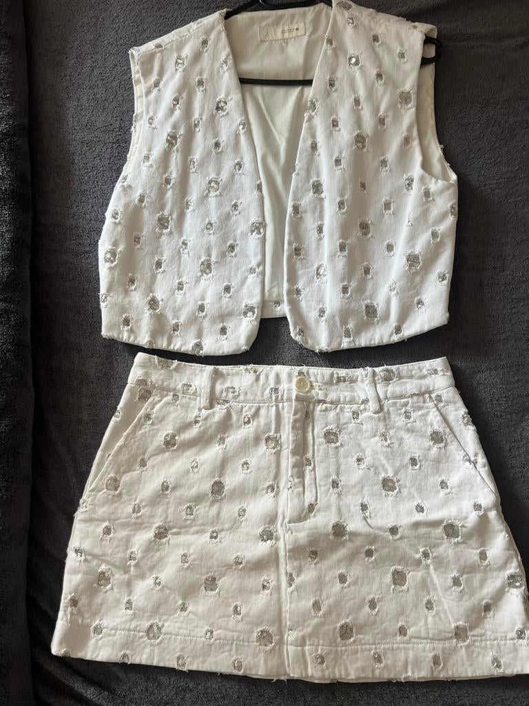 Zara tweed set: gilet en rok met pailletten maat m, Ophalen of Verzenden, Zo goed als nieuw