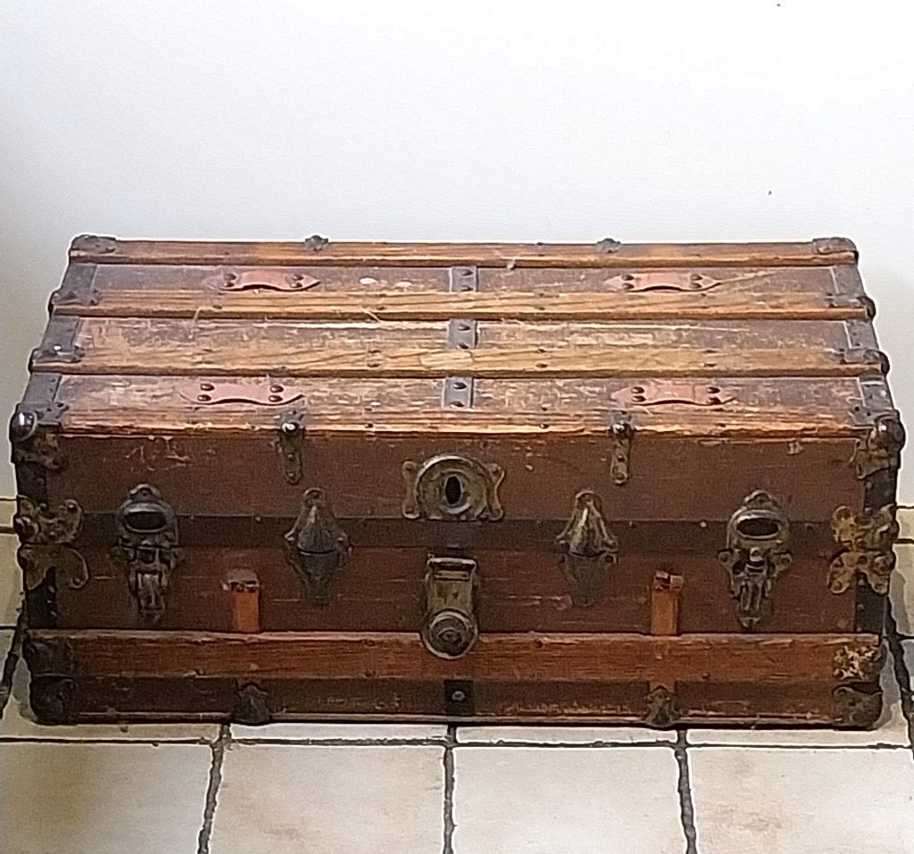 Antieke Houten Hutkoffer of Stoomkoffer 19e-20e eeuw, Antiek en Kunst, Ophalen