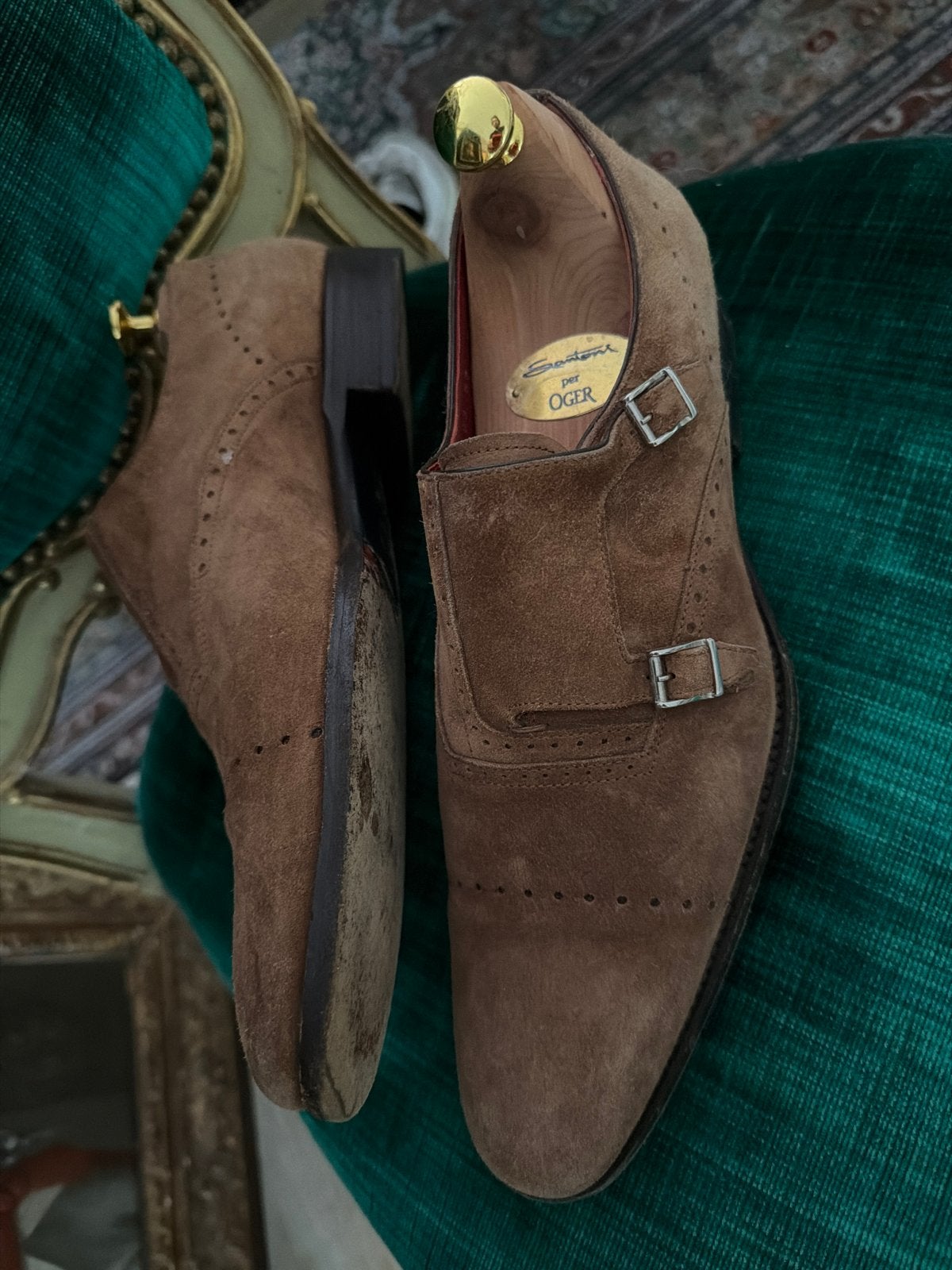 Santoni per Oger suède gespschoenen - bruin, Ophalen of Verzenden, Gedragen, Bruin, Gespschoenen