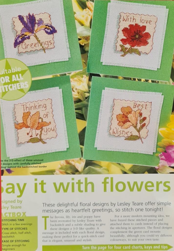 Borduurpatronen (4) met bloemen om b.v. kaarten te maken, Ophalen, Nieuw, Handborduren, Patroon