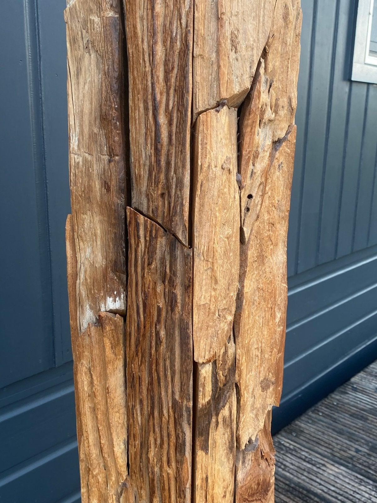 Unieke handgemaakte houten vloerlamp met Edison lamp, Ophalen, E27 (groot), Zo goed als nieuw, 150 tot 200 cm