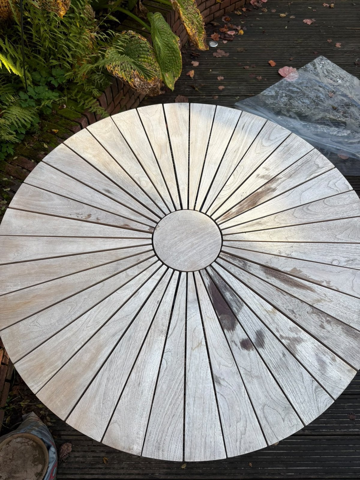 Ronde tuintafel met 6 verstelbare tuinstoelen, Ophalen of Verzenden, Gebruikt, Rond, Hout