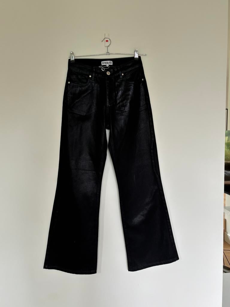 Flared glans pants stieglitz 36/S, Zwart, Ophalen of Verzenden, Zo goed als nieuw, Maat 36 (S)