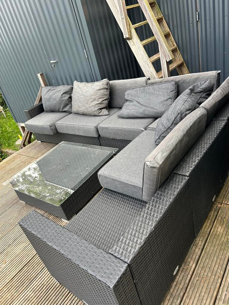 Te koop: izgs tuinset met kussens tafel met glss, Ophalen, Gebruikt