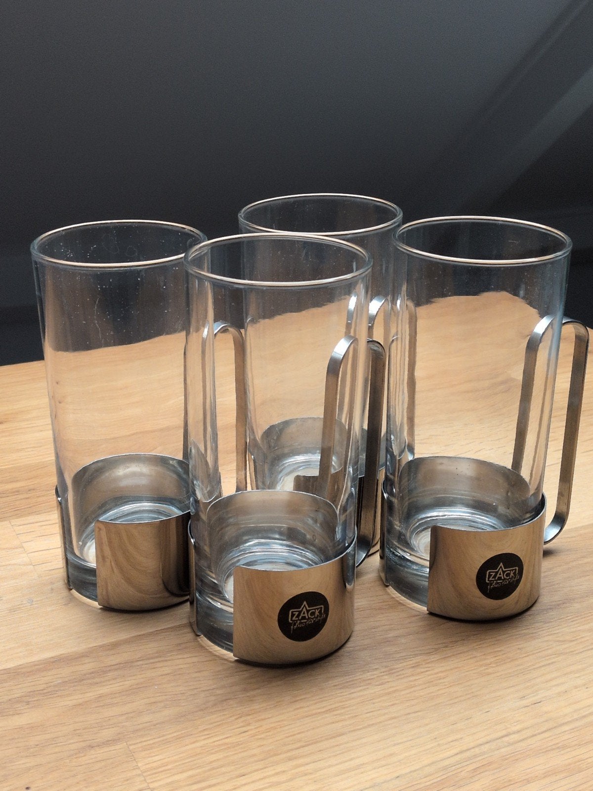Zack design theeglazen met metalen houder, Zilver, Ophalen of Verzenden, Overige merken, Glas