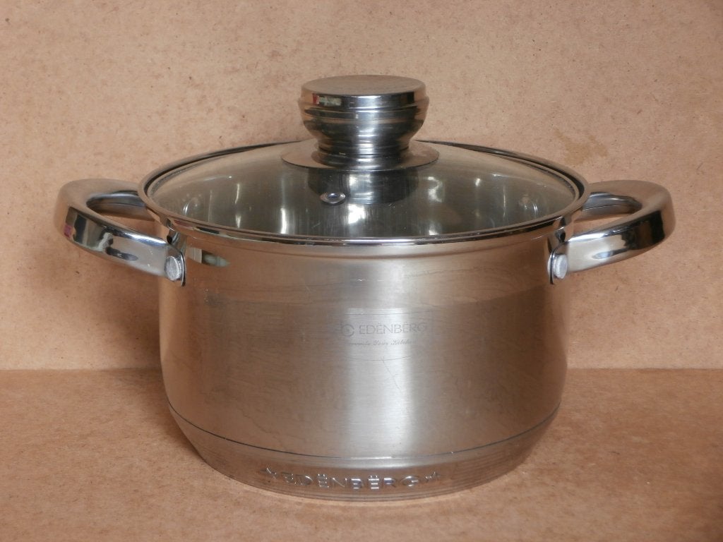 Edenbërg kook pan edelsteel roestvrij 19,5 x12 deksel glas, Met deksel, Ophalen of Verzenden, Zo goed als nieuw, Rvs