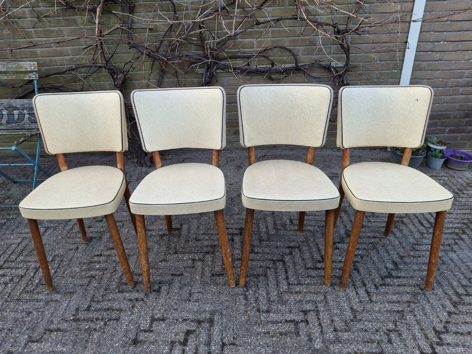 Retro vintage design stoelen jaren 70, Gebruikt, Wit, Vier, Retro vintage