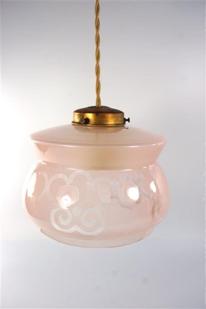 Vintage glazen lampenkap roze, Rond, Ophalen of Verzenden, Zo goed als nieuw, Nvt