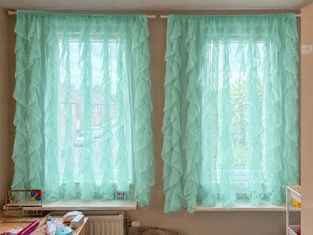 Vitrage gordijnen licht blauw, Ophalen of Verzenden, Gebruikt, Blauw, Vitrage