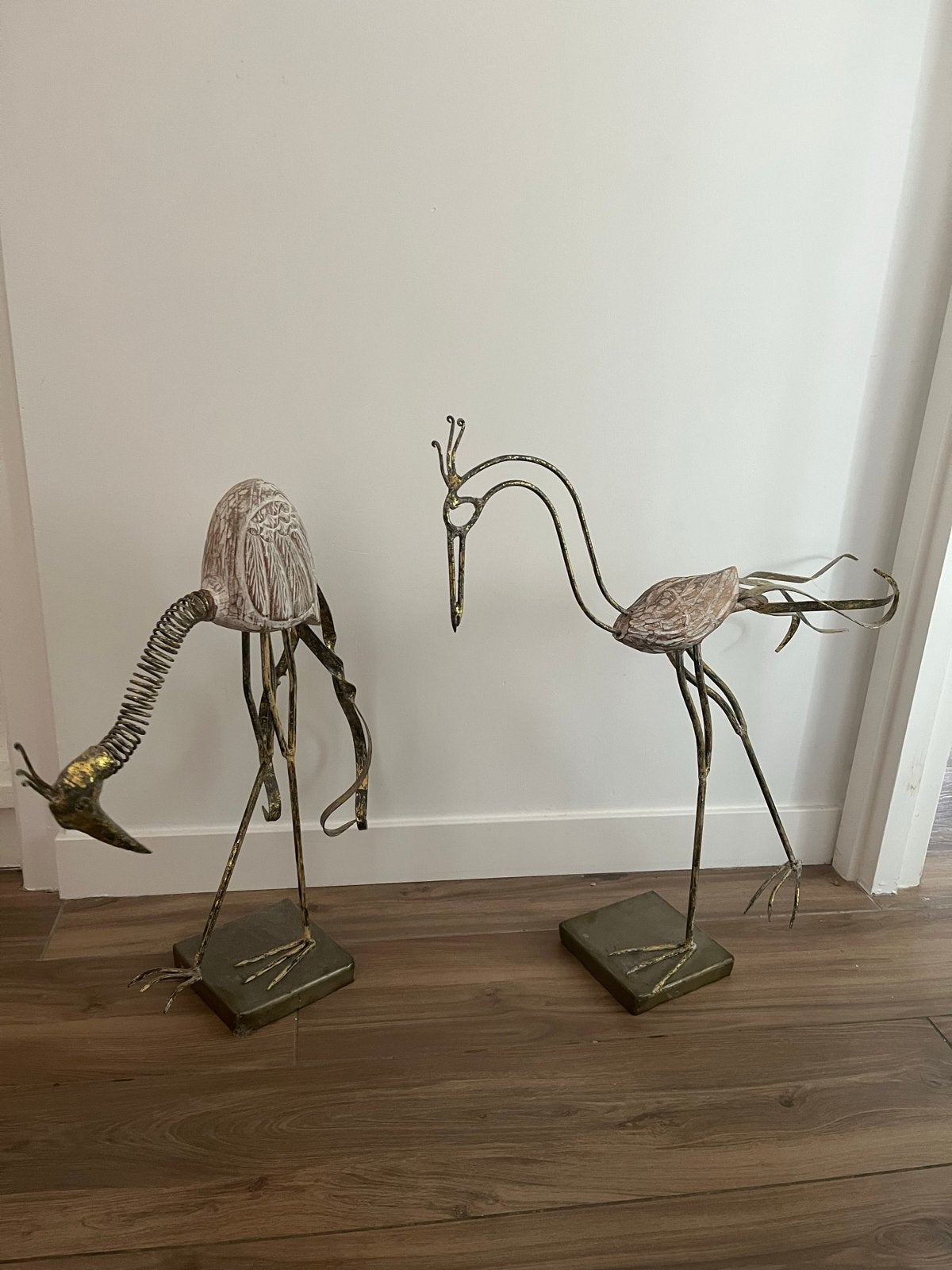 Set van 2 metalen vogel sculpturen - Kraanvogels, Ophalen, 50 - 100 cm, Handgemaakt, Beeld