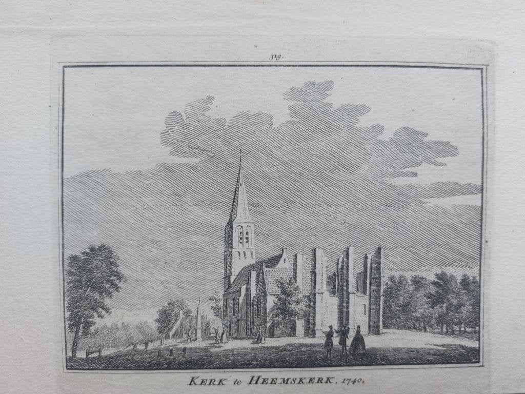 319 / De kerk te Heemskerk Oude gravure 18e eeuw H. Spilman, Antiek en Kunst, Kunst | Etsen en Gravures, Ophalen of Verzenden