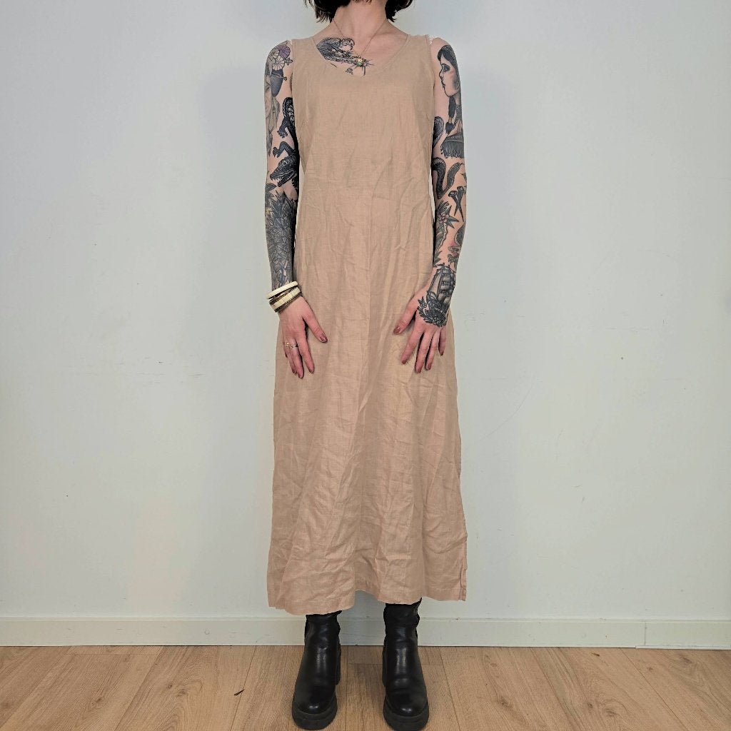 Jackpot Dames Beige Linnen Jurk L, Kleding | Dames, Jurken, Beige, Maat 42/44 (L), Jackpot, Ophalen of Verzenden