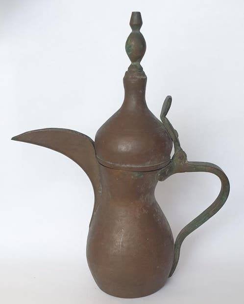 Antieke ca 1970's Dallah koffiepot met merk - koper, Antiek en Kunst, Antiek | Koper en Brons, Ophalen of Verzenden, Koper