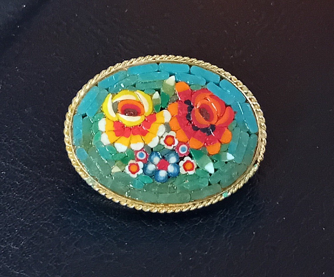 Mooie Italiaanse micro mozaïek broche, Ophalen of Verzenden, Overige materialen