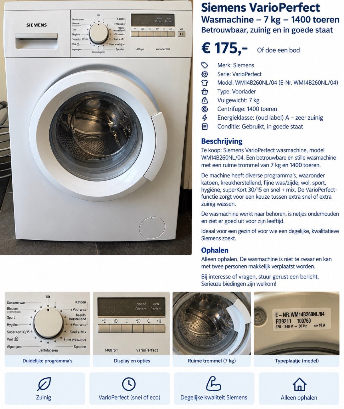 Super mooie wasmachine merk siemens iq300 prijs 175, Witgoed en Apparatuur, Ophalen, Zo goed als nieuw, 85 tot 90 cm, 1200 tot 1600 toeren