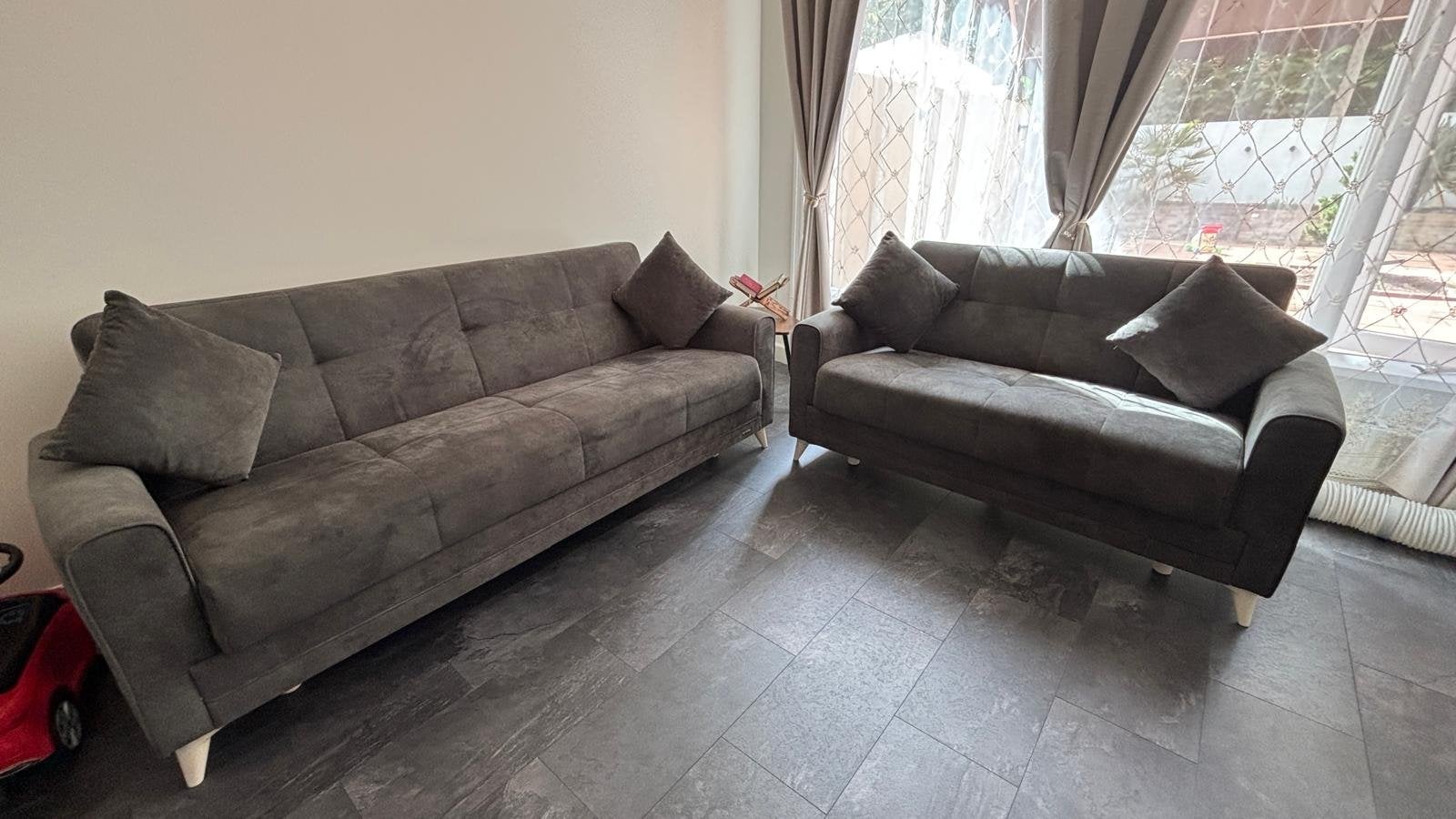 Comfortabele bankenset: 3-zits en 2-zits bank, Huis en Inrichting, Ophalen, Gebruikt, 75 tot 100 cm, Rechte bank