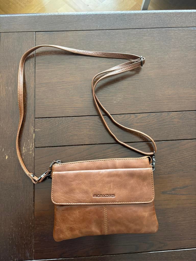 Micmacbags Leren Porto crossbodytas - Bruin, Sieraden, Tassen en Uiterlijk, Tassen | Schoudertassen, Gebruikt, Overige merken