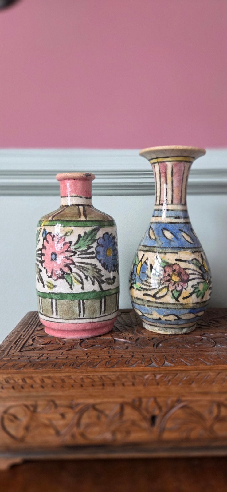Perzische vaasjes, handbeschilderd aardewerk Qajar / Iznik, Ophalen of Verzenden