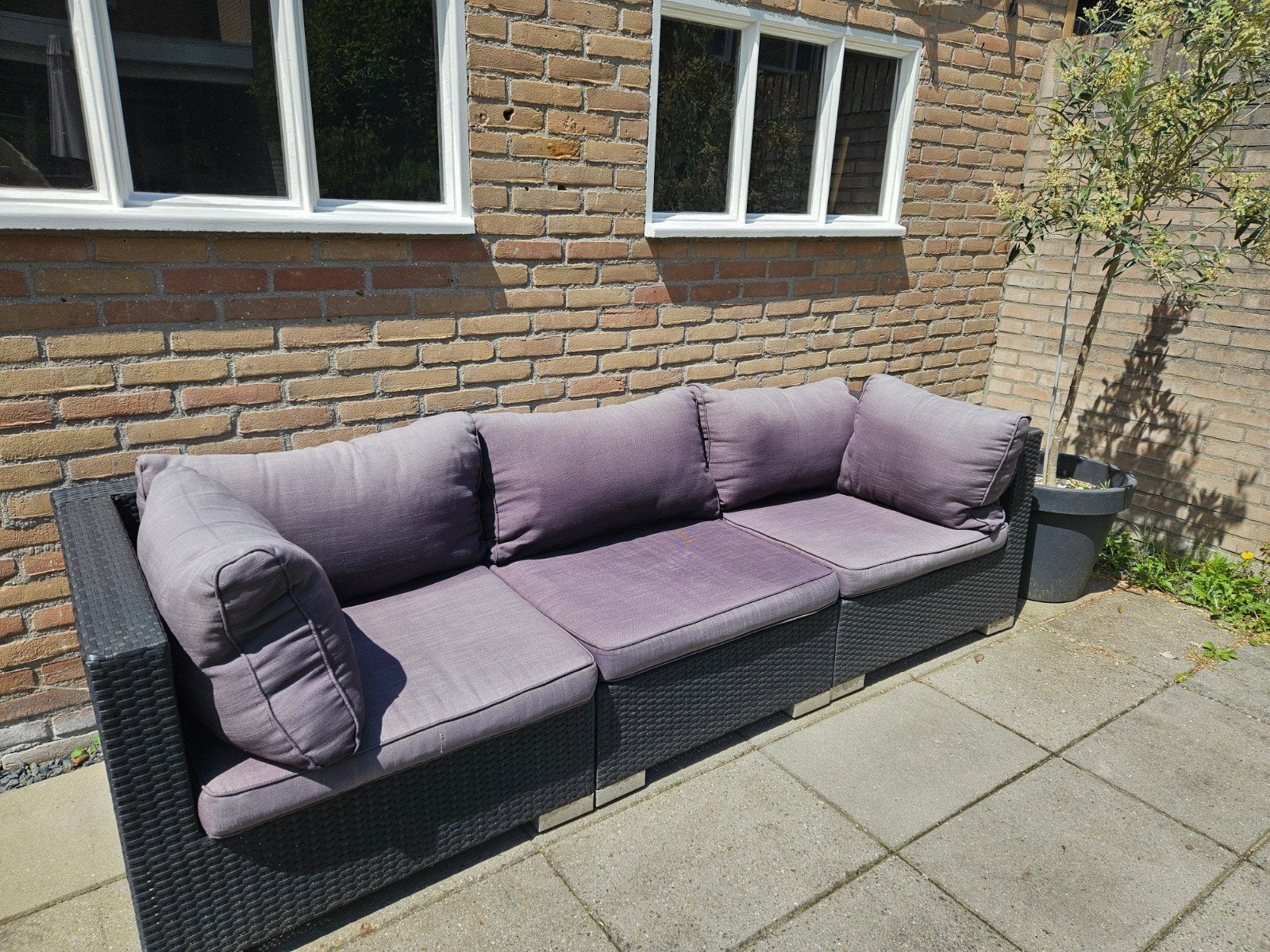 Loungeset Intratuin - Zwart Wicker met Kussens, Tuin en Terras, Tuinsets en Loungesets, Ophalen, Gebruikt, 3 zitplaatsen, Loungeset