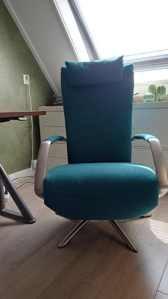 Relax fauteuil kleur petrol, Huis en Inrichting, Fauteuils, 75 tot 100 cm, Ophalen of Verzenden, Zo goed als nieuw, Stof