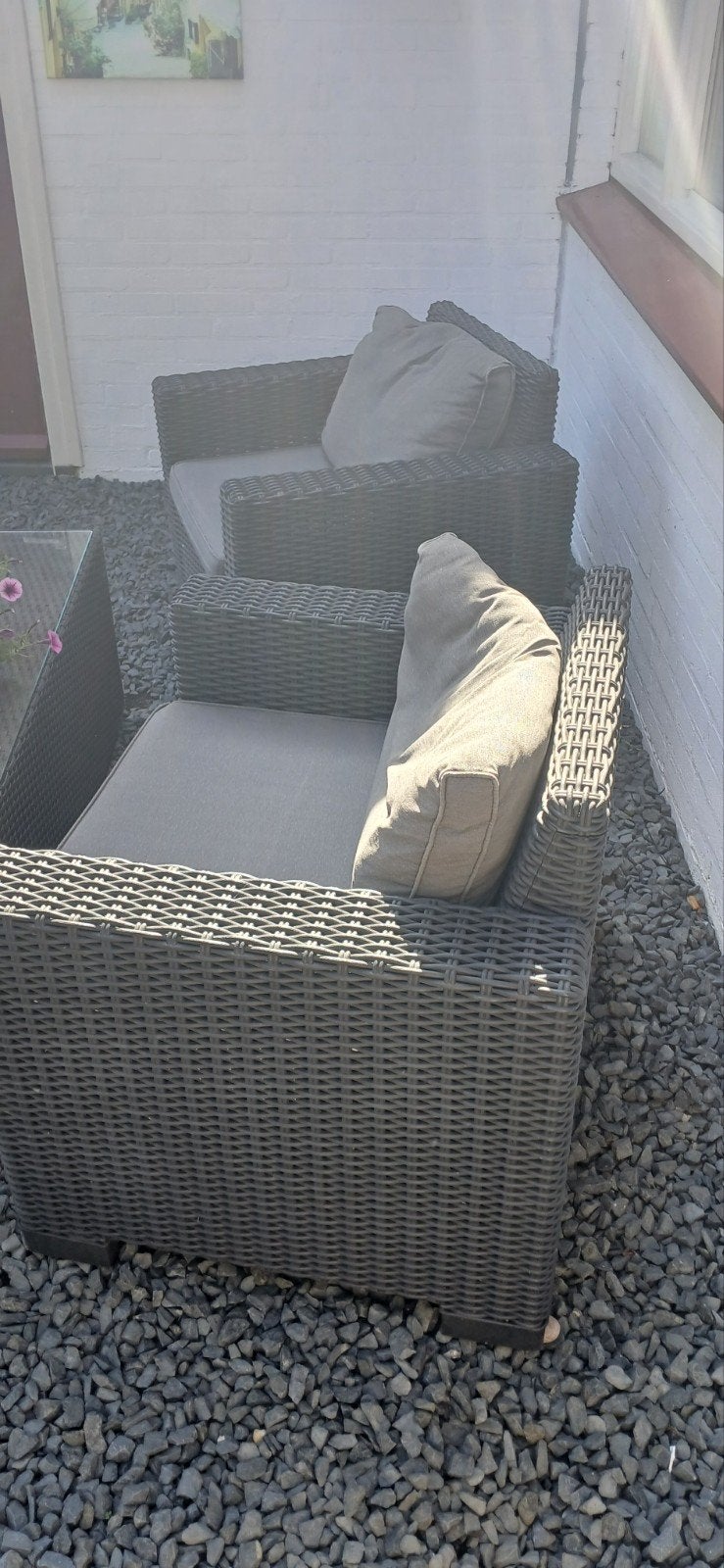 Loungeset met Glazen Salontafel, Gebruikt, Bijzettafel, Loungeset, Wicker