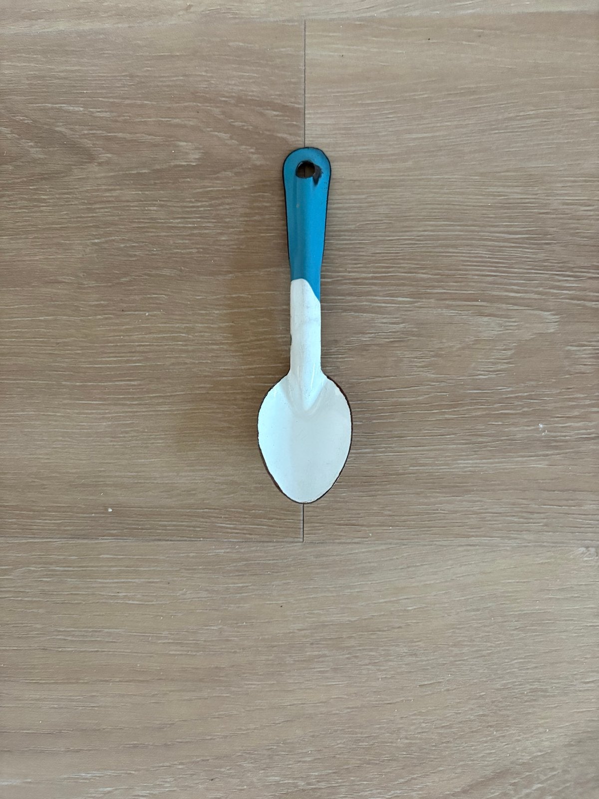 Vintage geëmailleerde lepel - blauw/wit, Ophalen of Verzenden