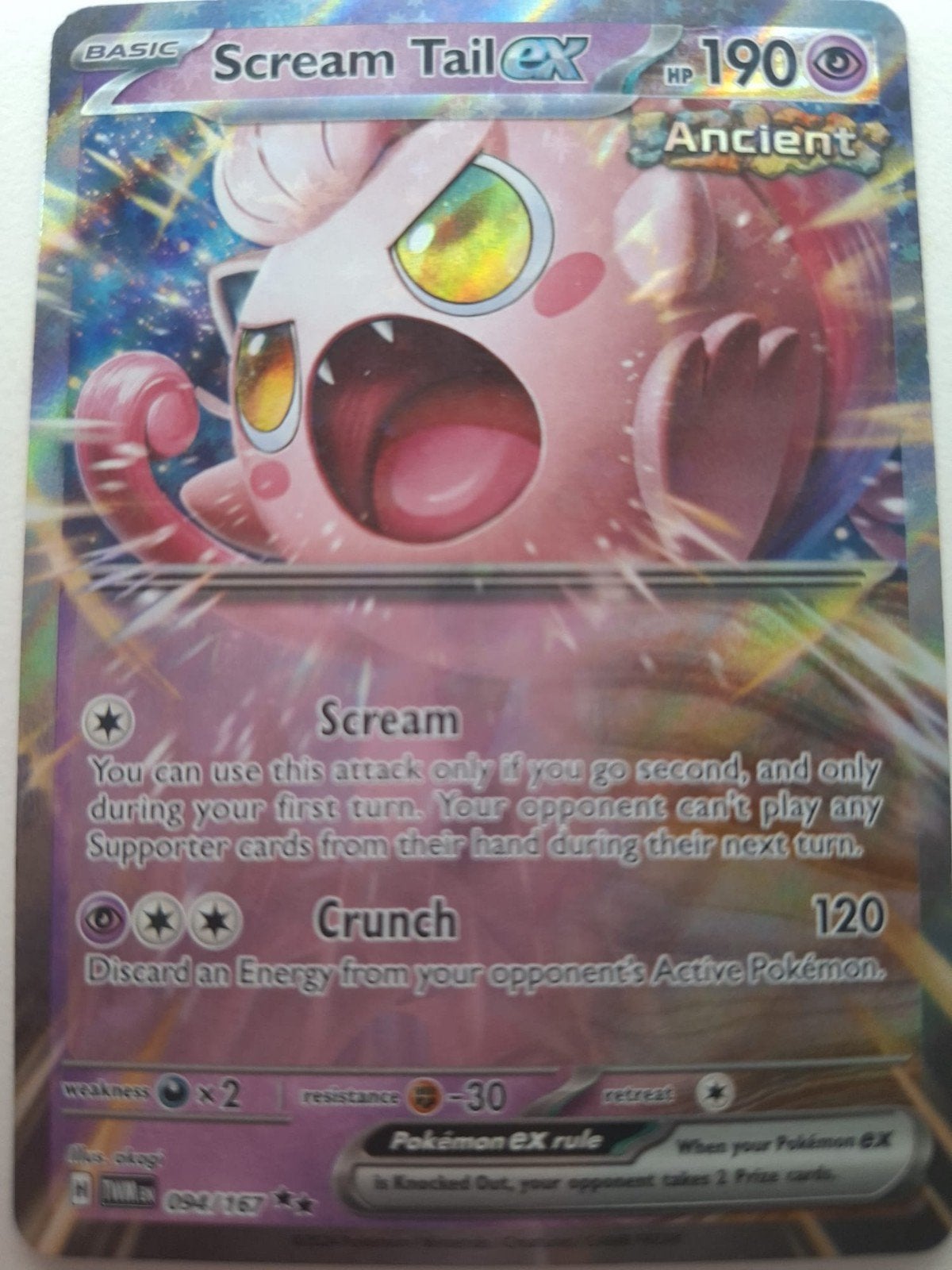 Pokémon Scream Tail EX 094/167 Ancient Foil Kaart, Ophalen of Verzenden, Zo goed als nieuw, Losse kaart, Foil