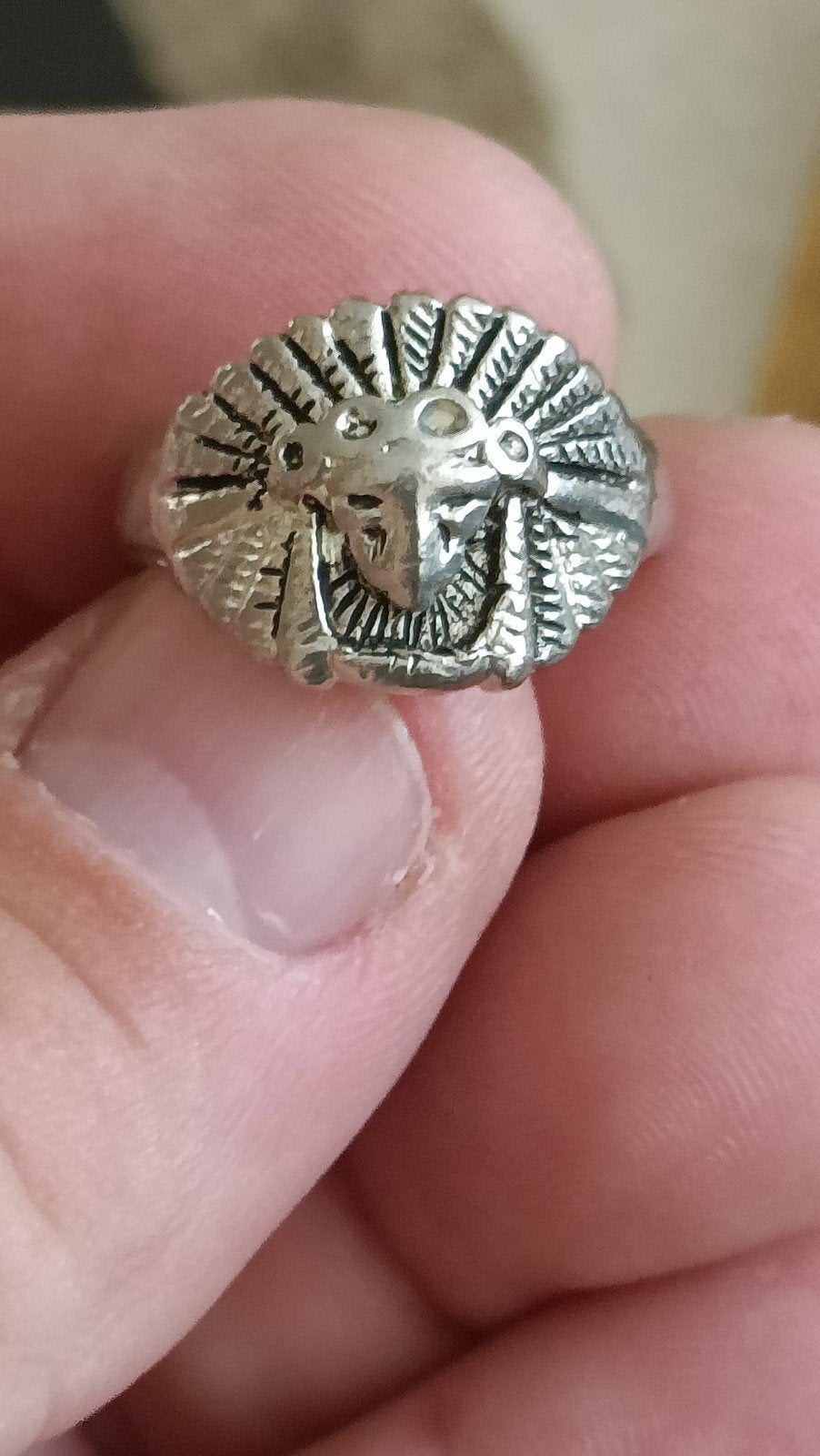 Zilveren Vintage Indianen Chief Ring, 18 tot 19, Gebruikt, Ophalen of Verzenden, Dame of Heer