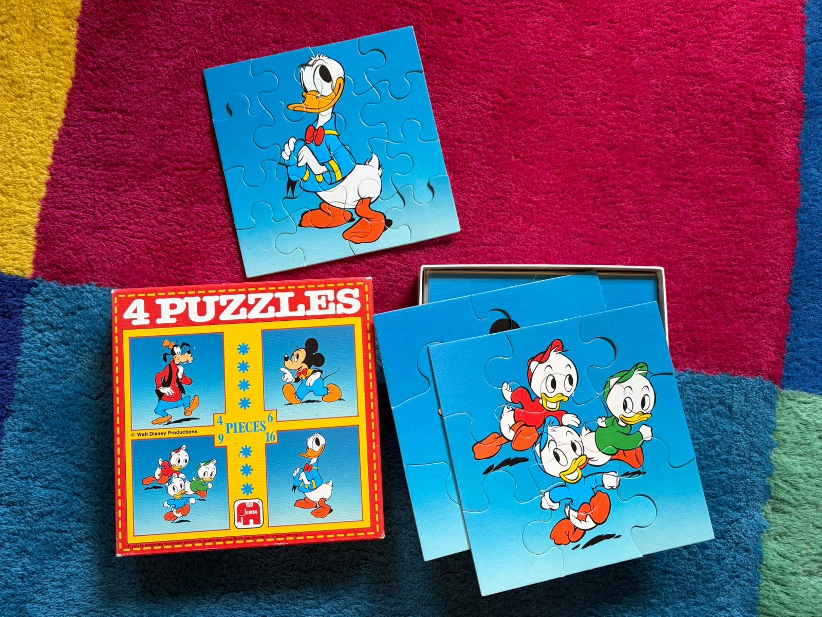 Vintage Disney 4-in-1 puzzel, Ophalen of Verzenden, Minder dan 10 stukjes, Gebruikt, 2 tot 4 jaar