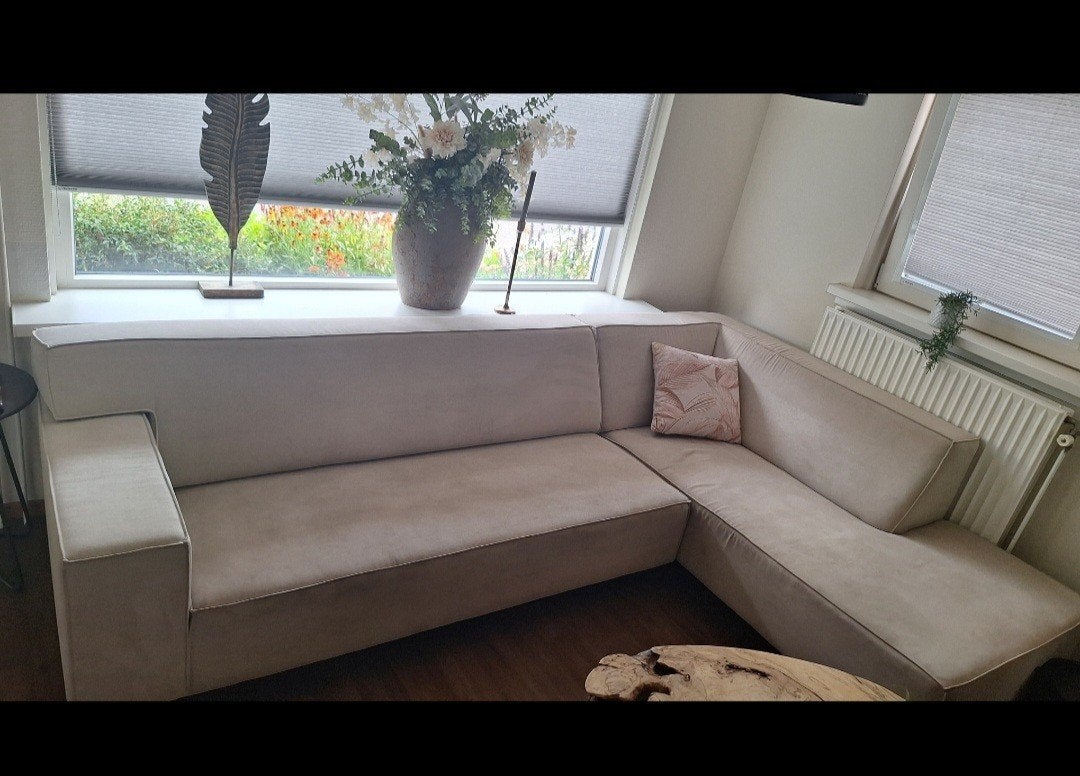 beige hoekbank, Huis en Inrichting, Banken | Bankstellen, Ophalen, Gebruikt, Vierpersoons of meer, Rustiek, Landelijk, Modern