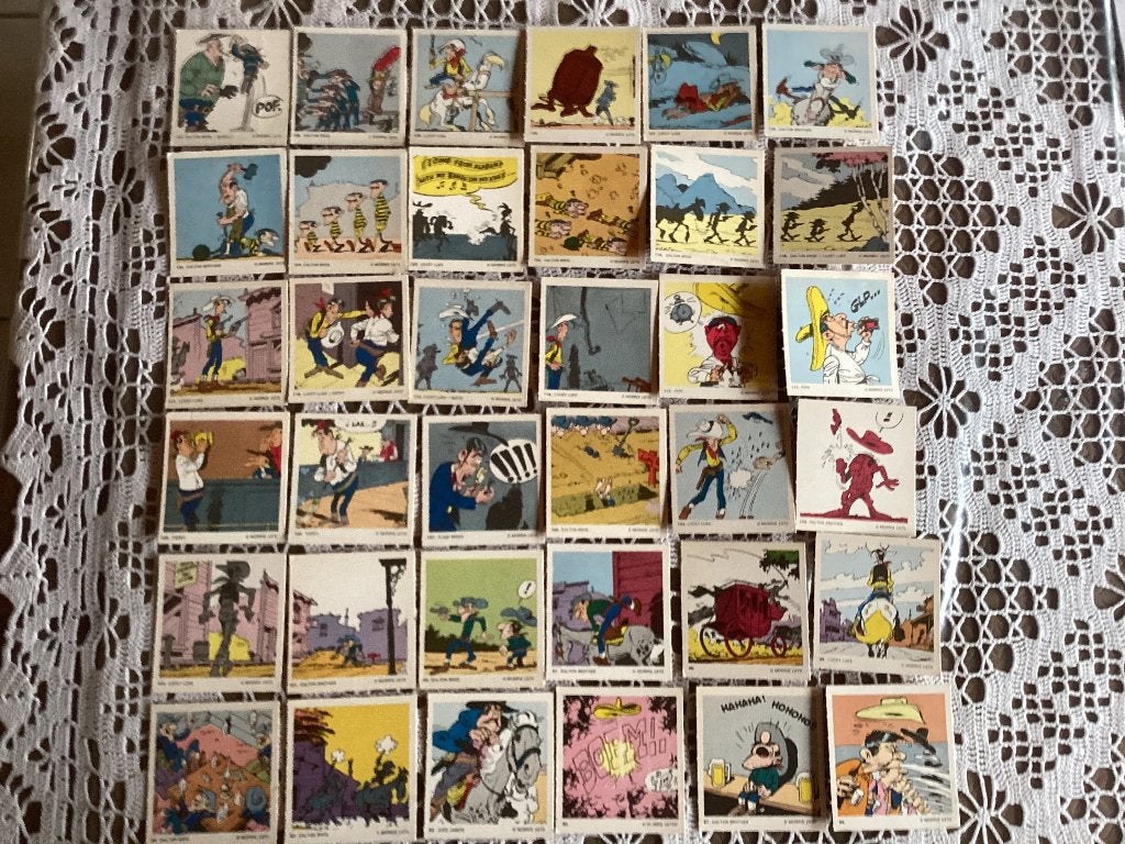 106 plaatjes MONTY GUM 1970 LUCKY LUKE, Ophalen of Verzenden, Gebruikt, Meerdere plaatjes