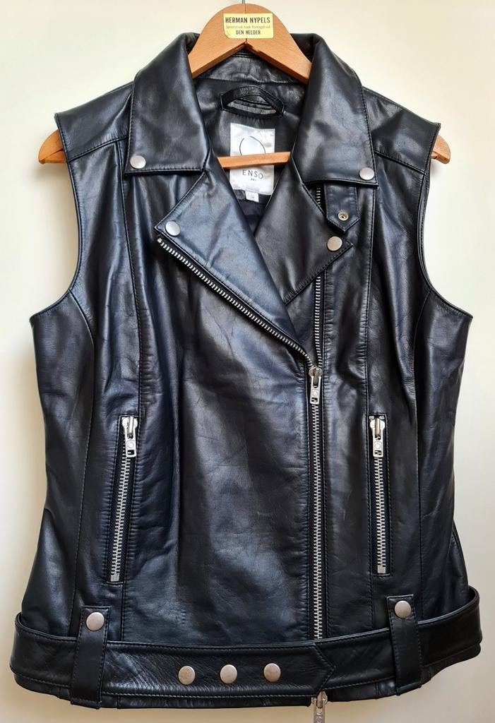 Enso Art design biker gilet vest prachtig zwar leer L uniek, Ophalen, Zwart, Maat 42/44 (L), Zo goed als nieuw