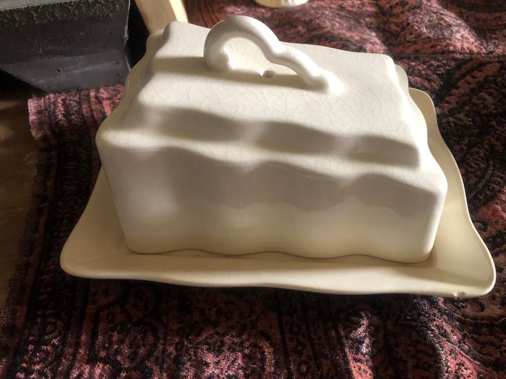Oma’s grote Oude Crèmekleurige Botervloot met Craquelé, Antiek en Kunst, Antiek | Keramiek en Aardewerk, Ophalen of Verzenden