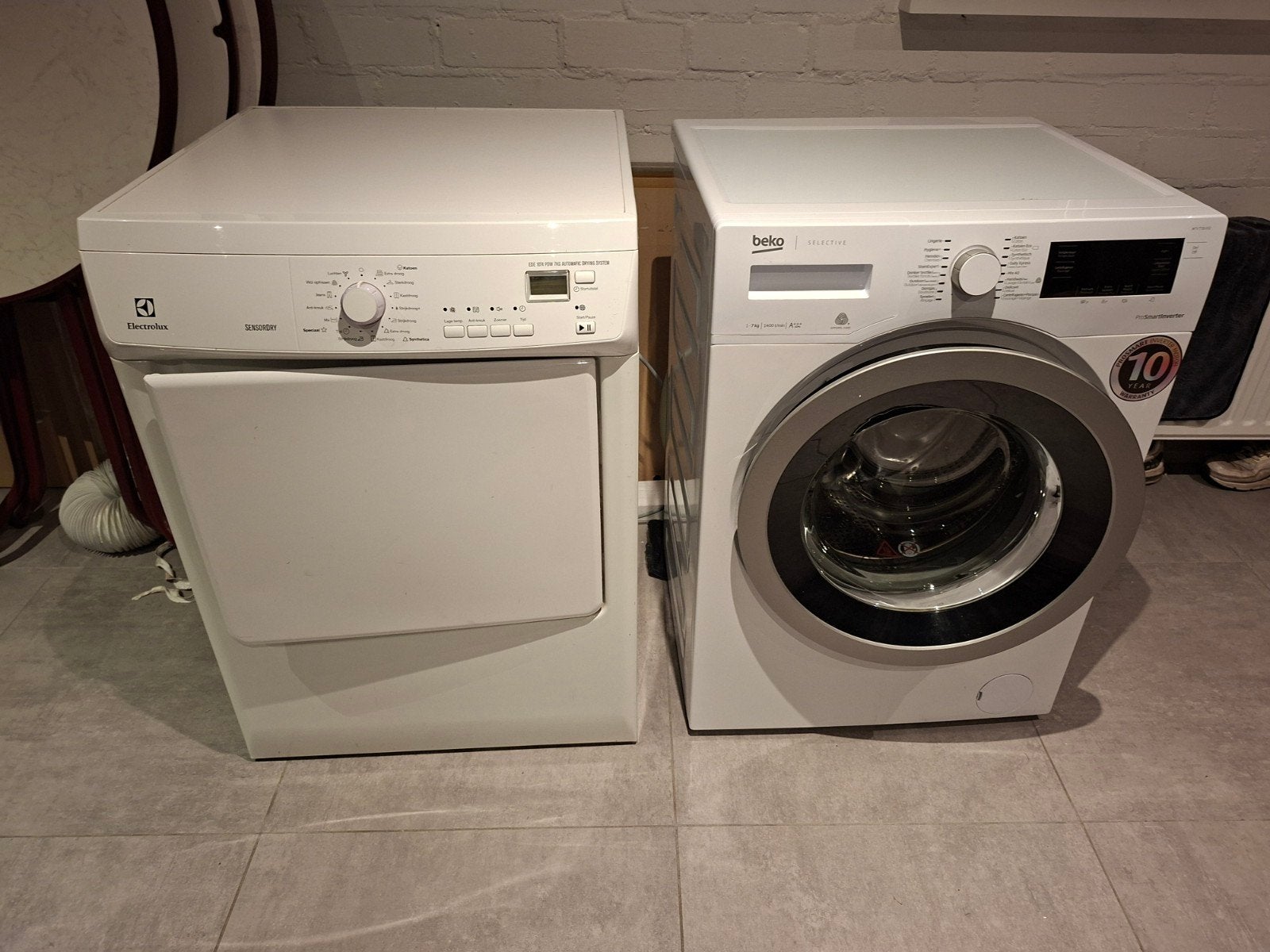 Beko wasmachine en electrolux droger combideal, Ophalen, 6 tot 8 kg, Gebruikt, Overige typen