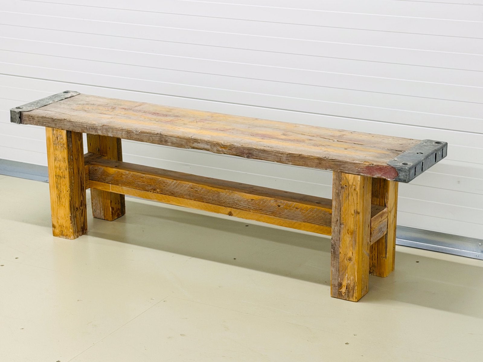 Vintage industrieel houten bank | halbank | steigerhout, Gebruikt, Minder dan 75 cm, 150 tot 200 cm, Ophalen of Verzenden
