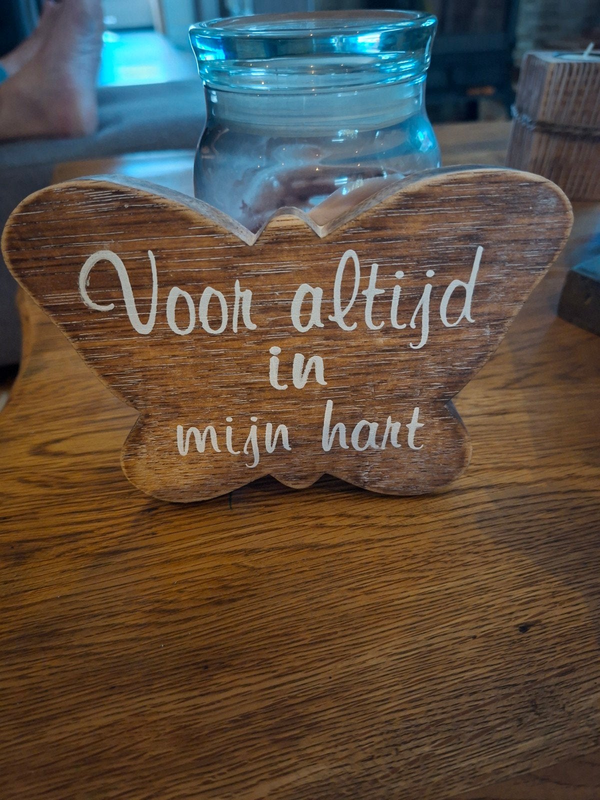 4x Houten vlinder 'Voor altijd in mijn hart' - Nieuw, Huis en Inrichting, Ophalen of Verzenden, Nieuw, Bruin, Hout