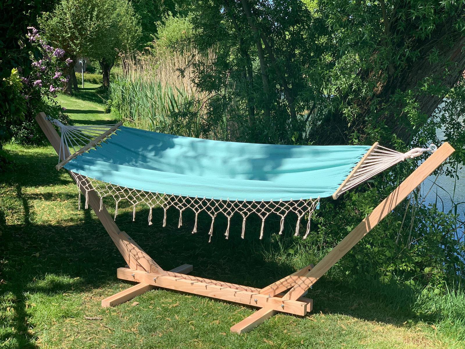 Nieuwe handgemaakte hangmatstandaard Douglas hout + hangmat, Tuin en Terras, Ophalen, Nieuw, Eenpersoons, Met standaard