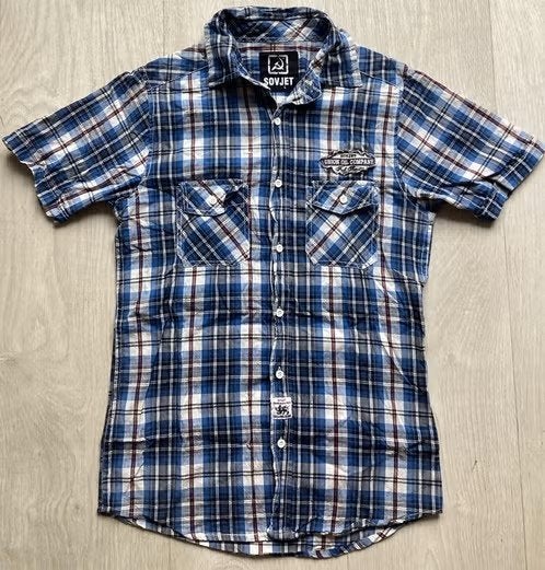 blauw overhemd maat L met korte mouwen, Sovjet, Blauw, Ophalen of Verzenden, Zo goed als nieuw