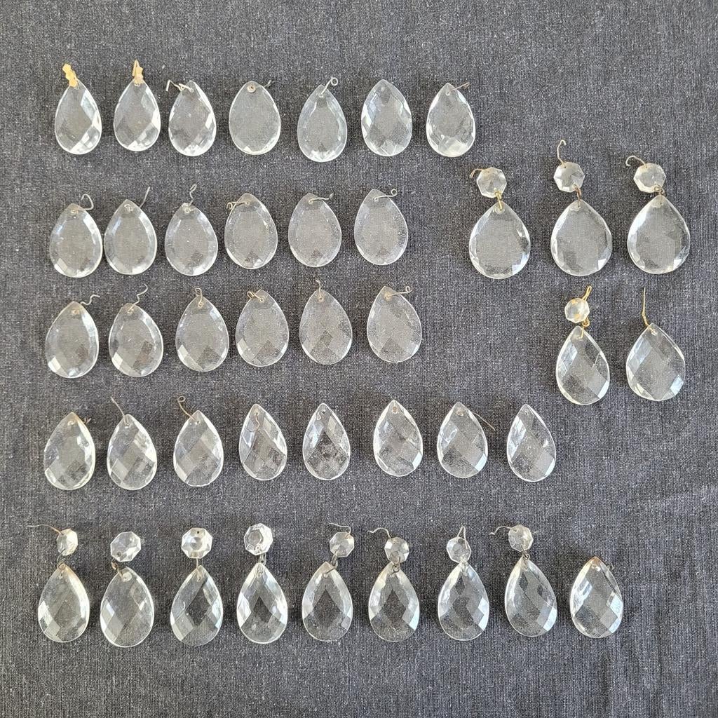 41 pegels diamant druppels parels onderdelen kroonluchter, Ophalen of Verzenden, Gebruikt, Glas