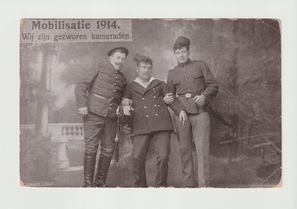 Gezworen kameraden * humor militair soldaat leger wo1 ww1, Verzamelen, Ophalen of Verzenden, Voor 1920, Gelopen, Overige thema's