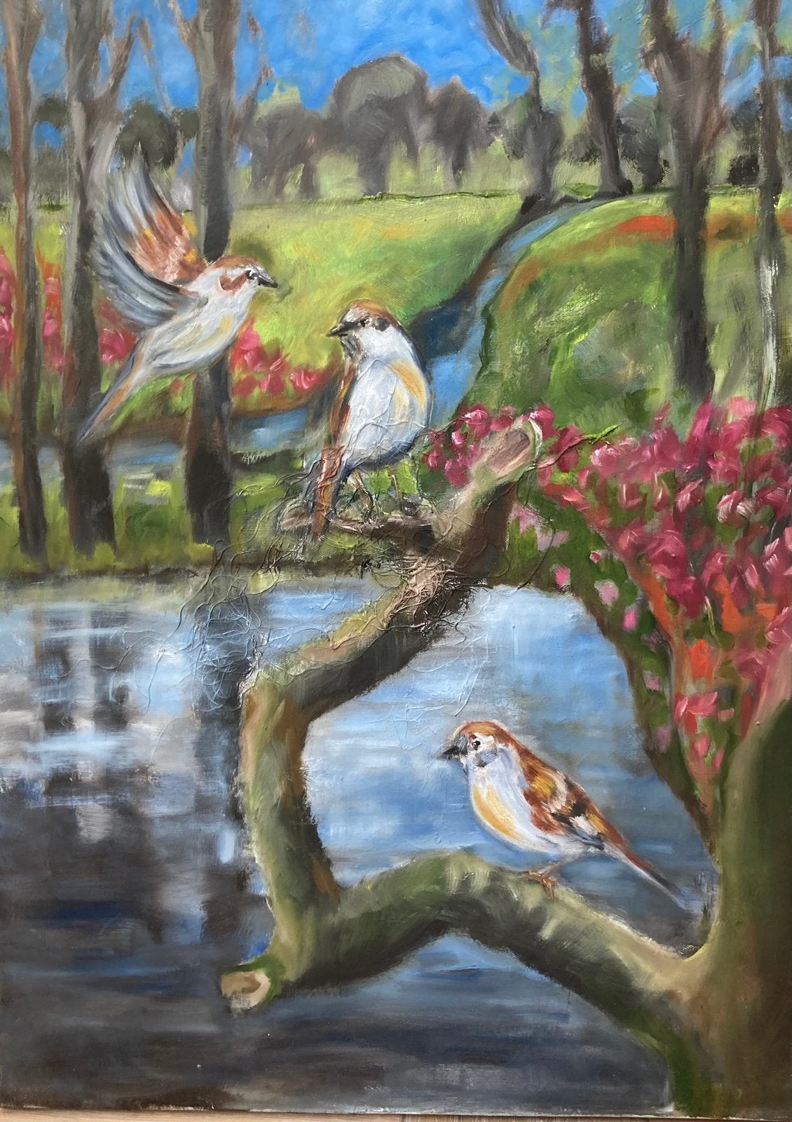 KLEURRIJK  SCHILDERIJ  “MUSSEN”, Ophalen